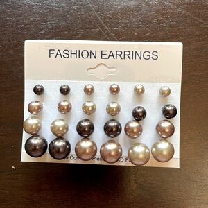 NWT pearl faux earrings! 12 pair different sizes!!